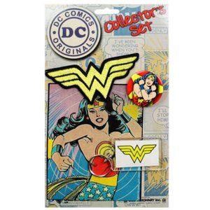Wonder Woman - 4 Piece Collector's Set - Button, Sticker, Magnet & Patch